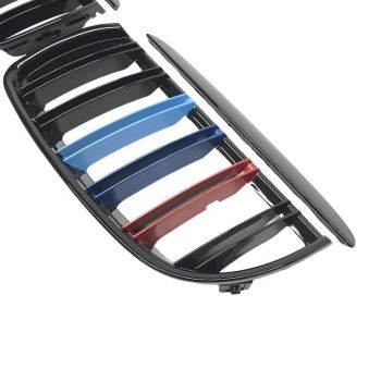 Καρδιές Μάσκας Για  Bmw 3 E90 /E91 05-08 M4 Look Με Διπλή Γρίλια Tri-color / Μαύρο Γυαλιστερό 4 Τεμάχια