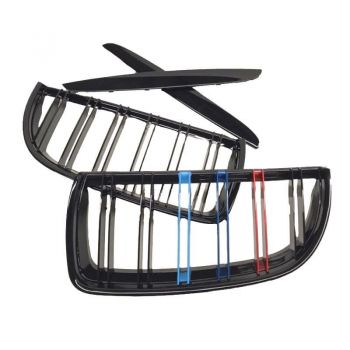 Καρδιές Μάσκας Για  Bmw 3 E90 /E91 05-08 M4 Look Με Διπλή Γρίλια Tri-color / Μαύρο Γυαλιστερό 4 Τεμάχια