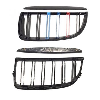 Καρδιές Μάσκας Για  Bmw 3 E90 /E91 05-08 M4 Look Με Διπλή Γρίλια Tri-color / Μαύρο Γυαλιστερό 4 Τεμάχια