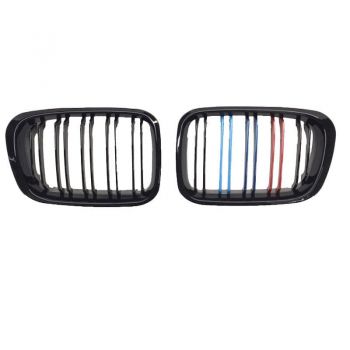 Καρδιές Μάσκας Για Bmw 3 E46 99-01 Sedan/Touring/Compact M4 Look Με Διπλή Γρίλια Tri-color / Μαύρο Γυαλιστερό 2 Τεμάχια