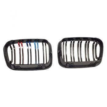 Καρδιές Μάσκας Για Bmw 3 E46 99-01 Sedan/Touring/Compact M4 Look Με Διπλή Γρίλια Tri-color / Μαύρο Γυαλιστερό 2 Τεμάχια