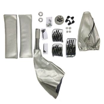 Πεντάλ Αλουμινίου Με Πόμολο Λεβιέ & Φυσούνα Ταχυτήτων / Χειροφρένου Universal Ασημί Σετ 6 Τεμάχια