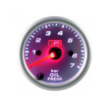 Όργανο Πίεσης Λαδιού Auto Gauge Λευκό 52mm Με 7 Χρώματα
