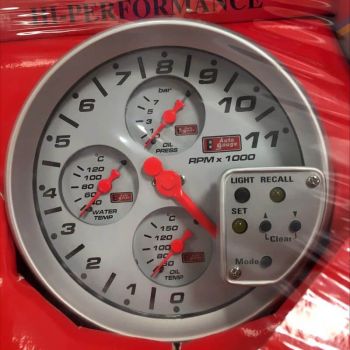 Όργανο 4 Σε 1 Στροφόμετρο / Πίεση Λαδιού / Θερμοκρασία Νερού / Θερμοκρασία Λαδιού Auto Gauge 5" 126mm Με Shift Light Και Οθόνη Με 7 Χρώματα