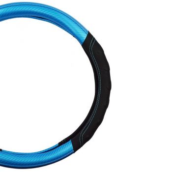 Κάλυμμα Τιμονιού Αυτοκινήτου Δερματίνη Speed Μαύρο Με Μπλε Carbon Και Μπλε Ραφή Medium 38cm