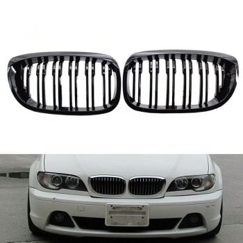 Καρδιές Μάσκας Για Bmw 3 E46 03-06 Coupe/Cabrio M4 Look Με Διπλή Γρίλια 4D Μαύρο Γυαλιστερό 2 Τεμάχια