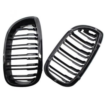Καρδιές Μάσκας Για Bmw 3 E46 03-06 Coupe/Cabrio M4 Look Με Διπλή Γρίλια 4D Μαύρο Γυαλιστερό 2 Τεμάχια