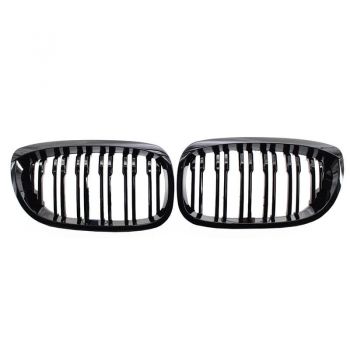 Καρδιές Μάσκας Για Bmw 3 E46 03-06 Coupe/Cabrio M4 Look Με Διπλή Γρίλια 4D Μαύρο Γυαλιστερό 2 Τεμάχια