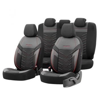 Καλύμματα Αυτοκινήτου Otom Reflective Design Universal Jacquard / Rachel / Δερματίνη Σετ Εμπρός / Πίσω 11 Τεμαχίων Μαύρο Με Κόκκινη Ραφή RFL-2601