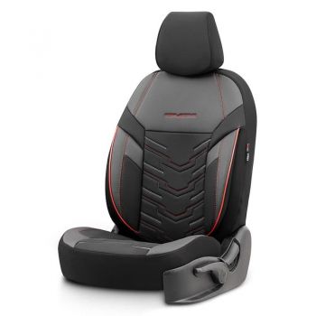 Καλύμματα Αυτοκινήτου Otom Reflective Design Universal Jacquard / Rachel / Δερματίνη Σετ Εμπρός / Πίσω 11 Τεμαχίων Μαύρο Με Κόκκινη Ραφή RFL-2601