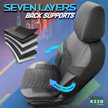 Καλύμματα Αυτοκινήτου Otom Reflective Design Universal Jacquard / Rachel / Δερματίνη Σετ Εμπρός / Πίσω 11 Τεμαχίων Μαύρο Με Κόκκινη Ραφή RFL-2601