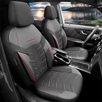 Καλύμματα Αυτοκινήτου Otom Reflective Design Universal Jacquard / Rachel / Δερματίνη Σετ Εμπρός / Πίσω 11 Τεμαχίων Μαύρο Με Κόκκινη Ραφή RFL-2601