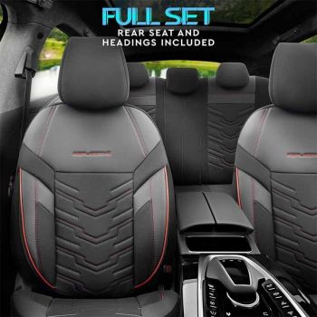 Καλύμματα Αυτοκινήτου Otom Reflective Design Universal Jacquard / Rachel / Δερματίνη Σετ Εμπρός / Πίσω 11 Τεμαχίων Μαύρο Με Κόκκινη Ραφή RFL-2601