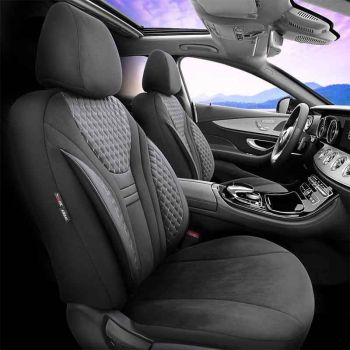 Καλύμματα Αυτοκινήτου Otom Infinity Design Universal Sued / Δερματίνη Καπιτονέ / Rachel Σετ Εμπρός / Πίσω 11 Τεμαχίων Μαύρο Με Άσπρη Ραφή INF-2003