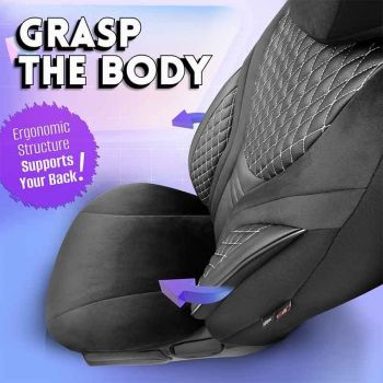 Καλύμματα Αυτοκινήτου Otom Infinity Design Universal Sued / Δερματίνη Καπιτονέ / Rachel Σετ Εμπρός / Πίσω 11 Τεμαχίων Μαύρο Με Άσπρη Ραφή INF-2003