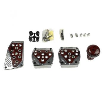 Πεντάλ Αλουμινίου Με Πόμολο Λεβιέ Καπάκια Βαλβίδων Universal Deluxe Sports Kit Καφέ-Ασημί 5 Τεμάχια