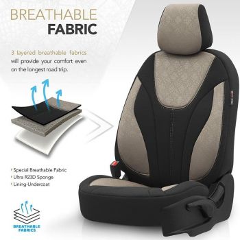 Καλύμματα Αυτοκινήτου Otom Ruby Design Universal Βαμβακερό Ύφασμα Rachel Σετ Εμπρός / Πίσω 11 Τεμαχίων Μαύρο / Μπεζ RBY-1203