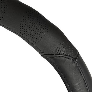 Κάλυμμα Τιμονιού Αυτοκινήτου Δερμάτινο Λείο/ Τρυπητό Μαύροι Medium 38cm