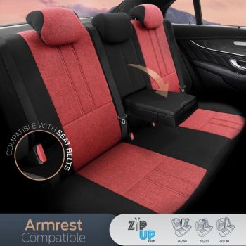 Καλύμματα Αυτοκινήτου Otom "Swan" Universal Λινό Ύφασμα / Rachel / Δερματίνη Σετ Εμπρός / Πίσω 11 Τεμαχίων Κόκκινο /  Μαύρο SWN-502