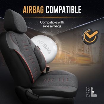 Καλύμματα Αυτοκινήτου Otom "Throne" Universal Λινό Ύφασμα / Rachel / Δερματίνη Σετ Εμπρός / Πίσω 11 Τεμαχίων Μαύρο Με Κόκκινη Ραφή THR-101