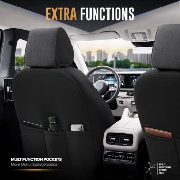 Καλύμματα Αυτοκινήτου Otom "Throne" Universal Λινό Ύφασμα / Rachel / Δερματίνη Σετ Εμπρός / Πίσω 11 Τεμαχίων Μαύρο Με Κόκκινη Ραφή THR-101