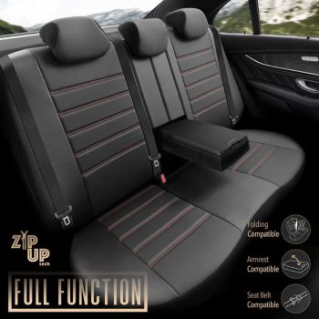 Καλύμματα Αυτοκινήτου Otom Inspire Design Universal Full Δερματίνη Σετ Εμπρός / Πίσω 11 Τεμαχίων Μαύρο Με Κόκκινη Ραφή INS-3503
