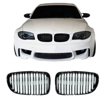 Καρδιές Μάσκας Για Bmw 1 E81 / E82 / E87 / E88 07-11 M4 Look Με14 Διπλές Γρίλιες Μαύρο Γυαλιστερό 2 Τεμάχια