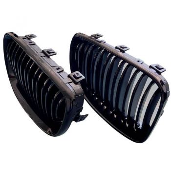 Καρδιές Μάσκας Για Bmw 1 E81 / E82 / E87 / E88 07-11 M4 Look Με14 Διπλές Γρίλιες Μαύρο Γυαλιστερό 2 Τεμάχια
