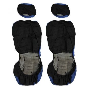 Καλύμματα Αυτοκινήτου Σετ Εμπρός-Πίσω Πετσετέ 100% Μονοκόμματα Πίσω Καθίσματα Μπλε/Μαύρο 6 Τεμάχια