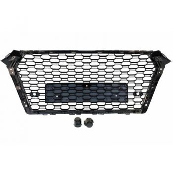 Μάσκα Για Audi A4 B9 16-19 RS4 Look Κυψελωτή Γυαλιστερό Μαύρο 1 Τεμάχιο