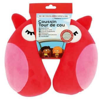 Παιδικό Μαξιλαράκι Αυχένα Ταξιδιού Happy Confort Κουκουβάγια 27cm x 23cm Κόκκινο 1 Τεμάχιο