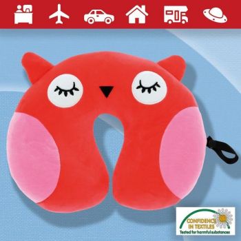 Παιδικό Μαξιλαράκι Αυχένα Ταξιδιού Happy Confort Κουκουβάγια 27cm x 23cm Κόκκινο 1 Τεμάχιο