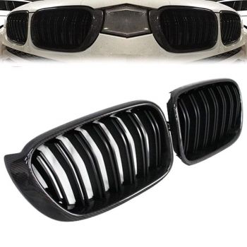 Καρδιές Μάσκας Για Bmw X3 F25 LCI 14-17 / X4 F26 14-17 M4 Look Με Διπλή Γρίλια Μαύρο Γυαλιστερό Με 7 Γρίλιες Και Πλαίσιο Carbon 2 Τεμάχια