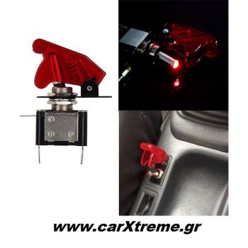 Διακόπτης Αεροπορικού Τύπου 12V/20A με LED Κόκκινο 53560