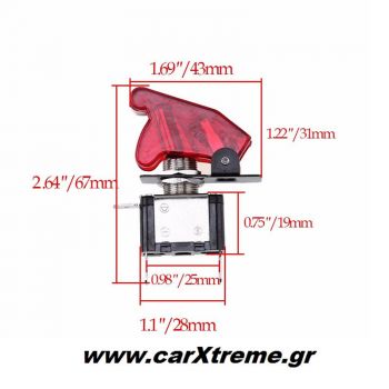 Διακόπτης Αεροπορικού Τύπου 12V/20A με LED Κόκκινο 53560