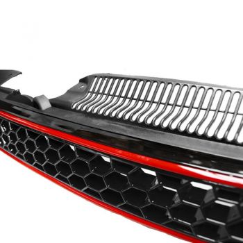 Μάσκα Για Vw Golf VI (6) 08-11 GTI Look Κυψελωτή Με Κόκκινο Σιρίτι 1 Τεμάχιο