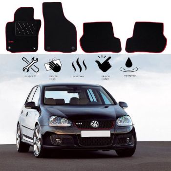 Πατάκια Αυτοκινήτου Μοκέτα Για Vw Golf 5 & 6 Με Μονό Κέντημα Gti Black 4 Τεμάχια