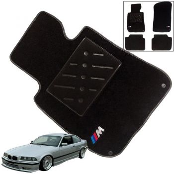 Πατάκια Αυτοκινήτου Μοκέτα Για Bmw 3 E36 90-99 Με Διπλό Κέντημα Μ Black 4 Τεμάχια