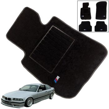 Πατάκια Αυτοκινήτου Μοκέτα Για Bmw 3 E36 90-99 Με Τέσσερα Κέντημα Μ Black 4 Τεμάχια