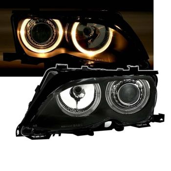 Μπροστινά Φανάρια Set Για Bmw 3 E46 Sedan/Caravan 01-05 Angel Eyes Μαύρα H7/H7 Με Μοτέρ Depo