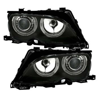 Μπροστινά Φανάρια Set Για Bmw 3 E46 Sedan/Caravan 01-05 Angel Eyes Μαύρα H7/H7 Με Μοτέρ Depo