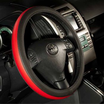 Κάλυμμα Τιμονιού Αυτοκινήτου Otom Easy-Fit Δερματίνη Μαύρο - Κόκκινο Medium 37-39cm F-56