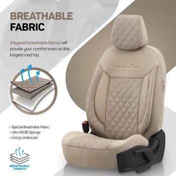 Καλύμματα Αυτοκινήτου Otom Comfortline VIP Design Universal Sued / Rachel / Δερματίνη Καπιτονέ Σετ Εμπρός / Πίσω 11 Τεμαχίων Μπεζ CMV-234