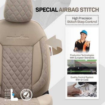 Καλύμματα Αυτοκινήτου Otom Comfortline VIP Design Universal Sued / Rachel / Δερματίνη Καπιτονέ Σετ Εμπρός / Πίσω 11 Τεμαχίων Μπεζ CMV-234