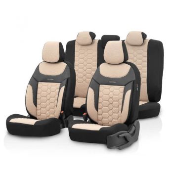 Καλύμματα Αυτοκινήτου Carbon Design Universal Jacquard / Rachel / Δερματίνη Σετ Εμπρός / Πίσω 11 Τεμαχίων Μπεζ CRB-3403