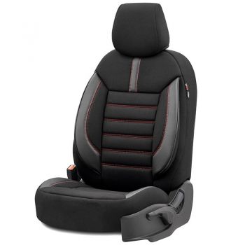 Καλύμματα Αυτοκινήτου Otom Limited Design Universal Jacquard / Lacost / Δερματίνη Σετ Εμπρός / Πίσω 11 Τεμαχίων Μαύρο Με Κόκκινες Ραφές LMT-101