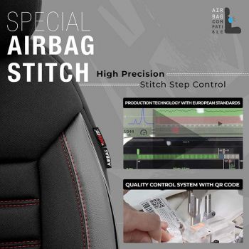 Καλύμματα Αυτοκινήτου Otom Limited Design Universal Jacquard / Lacost / Δερματίνη Σετ Εμπρός / Πίσω 11 Τεμαχίων Μαύρο Με Κόκκινες Ραφές LMT-101