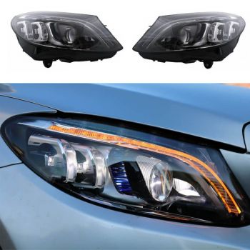 Μπροστινά Φανάρια Set Για Mercedes-Benz C-Class W205 14-18 Halogen Upgrade Σε Full Led DRL Μαύρα Με Μοτέρ Carner