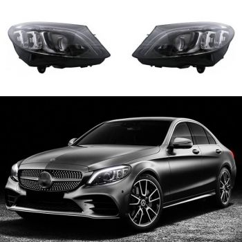Μπροστινά Φανάρια Set Για Mercedes-Benz C-Class W205 14-18 Halogen Upgrade Σε Full Led DRL Μαύρα Με Μοτέρ Carner