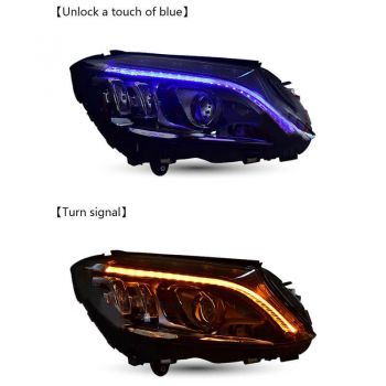 Μπροστινά Φανάρια Set Για Mercedes-Benz C-Class W205 14-18 Halogen Upgrade Σε Full Led DRL Μαύρα Με Μοτέρ Carner